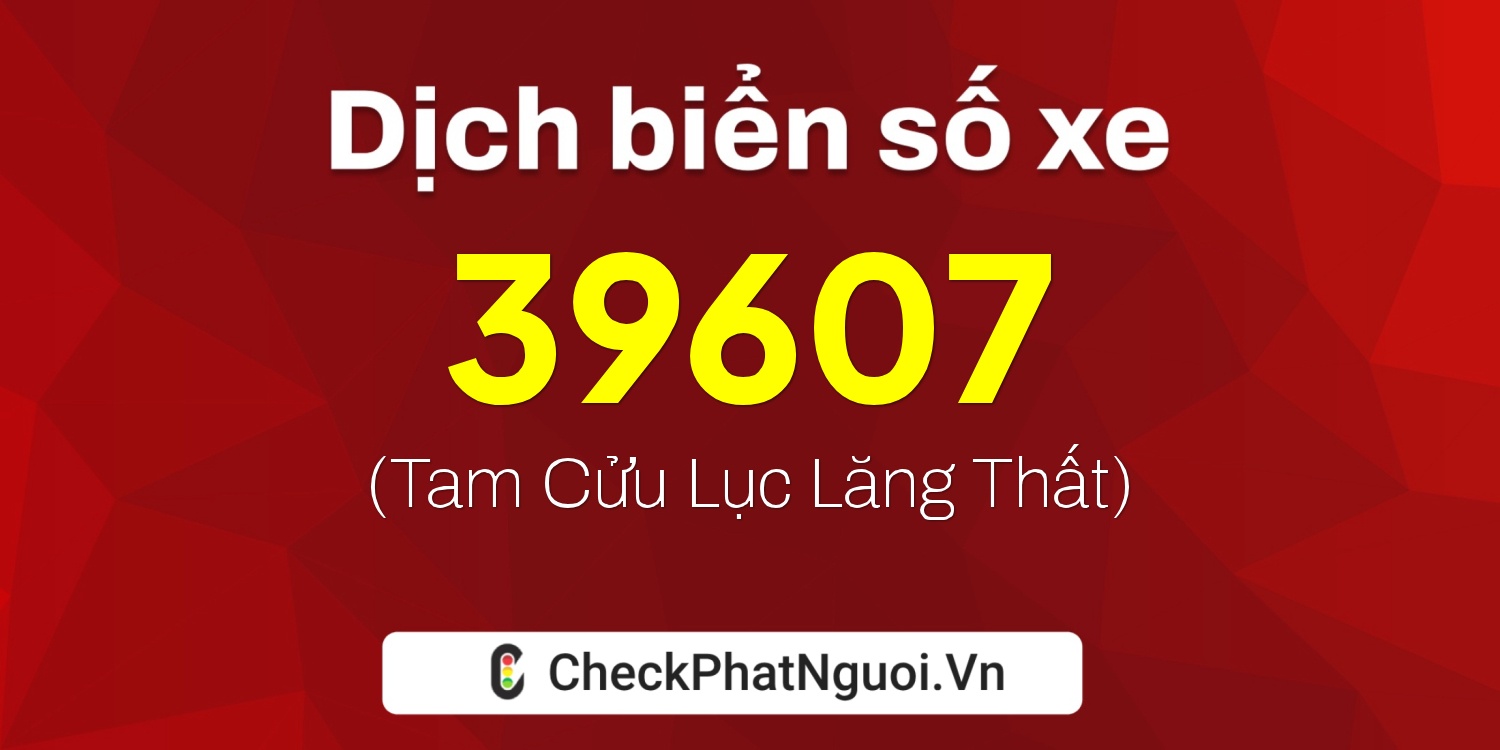 Dịch ý nghĩa <b>biển số xe 29H2-39607</b> tại website checkphatnguoi.vn